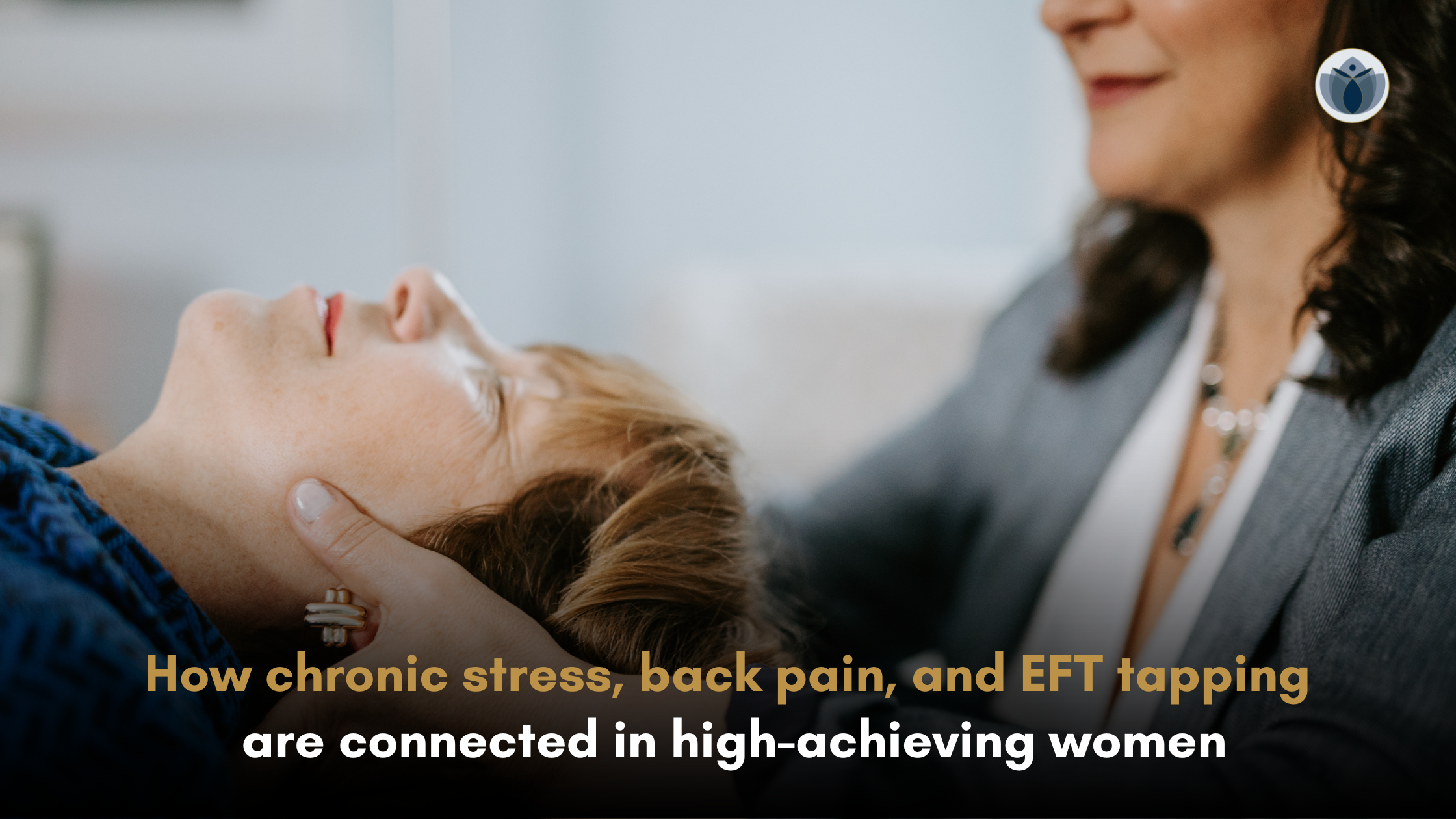 High-achieving woman in real estate experiencing back pain while working, exploring EFT tapping techniques for stress relief and nervous system regulation.