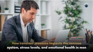 Man experiencing chronic stress and mental pressure, illustrating the effects of prolonged stress on the nervous system and men's mental health.