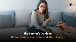 Real estate agent practicing natural stress relief techniques to manage back pain, reduce burnout, and improve overall wellness through holistic care.